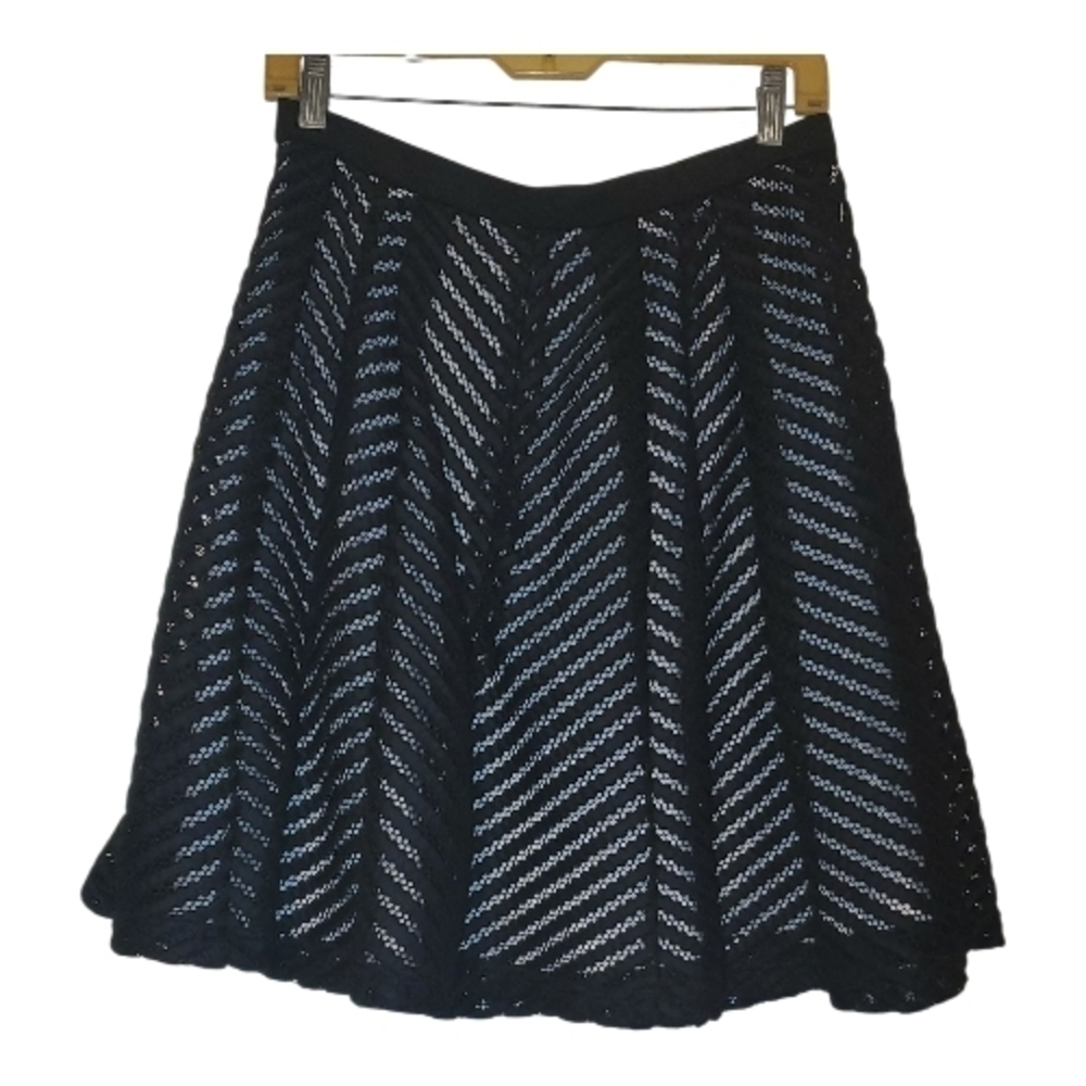 Catherine Malandrino Black and White Chevron A-Line Skirt